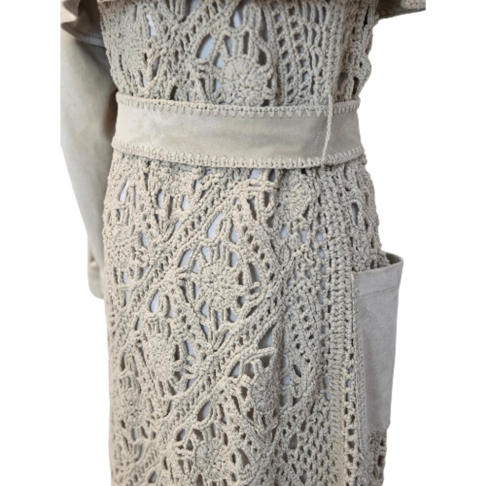 Jonathan Simkhai Yani Combo crochet and suede trench coat With Fringes, Beige M - Picture 10 of 16